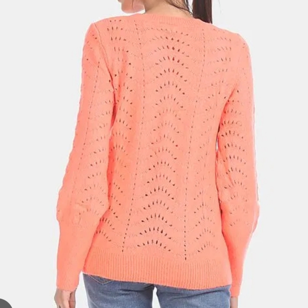 GAP Women's Pointelle Cre Neon Peach Sweater